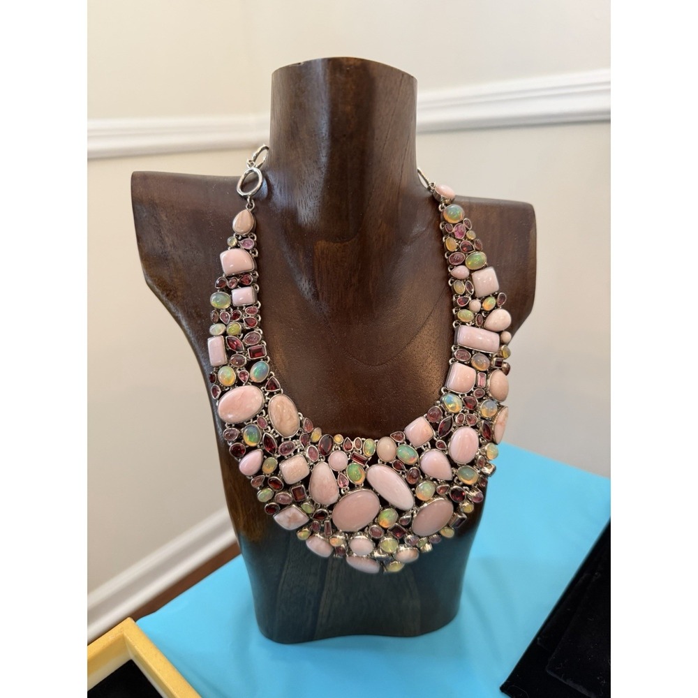 Ethiopian Opal, Pink Opal , Tourmaline,‎  MultiGemstone Necklace Sterling Silver